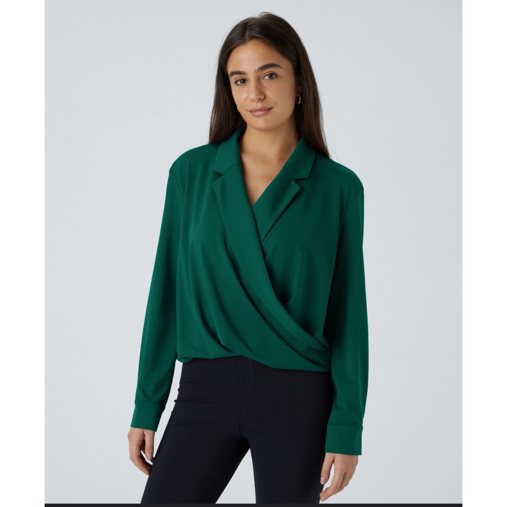 Halara Women's XL Crossover Long Sleeve Green Blouse Very Nice Quality - Picture 5 of 5